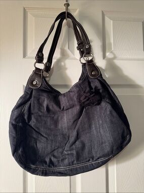 Thirty One Living Retired 5th Avenue Black Denim Hobo Shoulder Bag